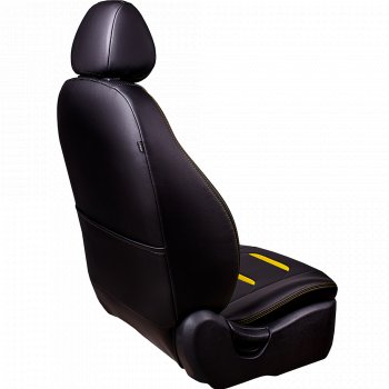 9 199 р. Чехлы для сидений (комплектация Ambition без подлокот-ка) Lord Autofashion Турин 2 (экокожа)  Skoda Octavia  A7 (2012-2020) дорестайлинг лифтбэк, дорестайлинг универсал, рестайлинг лифтбэк, рестайлинг универсал (Чёрный/Чёрный/Жёлтый/Жёлтый)  с доставкой в г. Воронеж. Увеличить фотографию 3