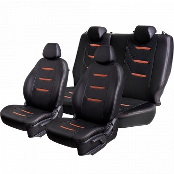 11 899 р. Чехлы для сидений (комплектация Ambition без подлокот-ка) Lord Autofashion Турин 2 (экокожа)  Skoda Octavia  A7 (2012-2020) дорестайлинг лифтбэк, дорестайлинг универсал, рестайлинг лифтбэк, рестайлинг универсал (Чёрный/Чёрный/Коричневый/Коричневый)  с доставкой в г. Воронеж. Увеличить фотографию 2