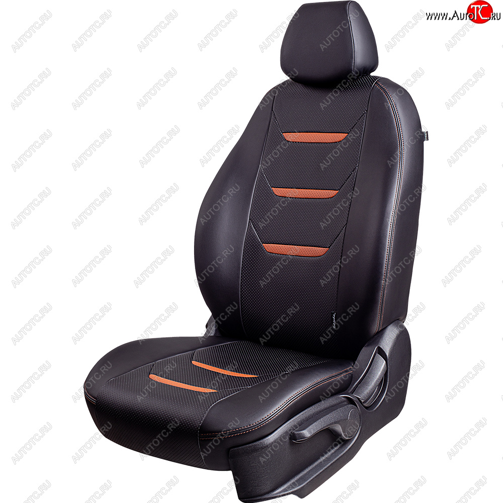 11 899 р. Чехлы для сидений (комплектация Ambition без подлокот-ка) Lord Autofashion Турин 2 (экокожа)  Skoda Octavia  A7 (2012-2020) дорестайлинг лифтбэк, дорестайлинг универсал, рестайлинг лифтбэк, рестайлинг универсал (Чёрный/Чёрный/Коричневый/Коричневый)  с доставкой в г. Воронеж