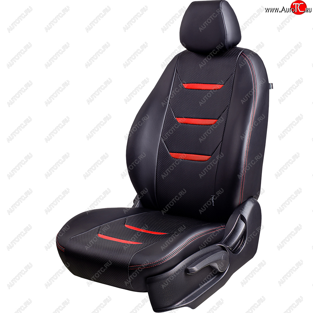11 899 р. Чехлы для сидений (комплектация Ambition без подлокот-ка) Lord Autofashion Турин 2 (экокожа)  Skoda Octavia  A7 (2012-2020) дорестайлинг лифтбэк, дорестайлинг универсал, рестайлинг лифтбэк, рестайлинг универсал (Чёрный/Чёрный/Красный/Красный)  с доставкой в г. Воронеж