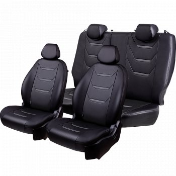 12 499 р. Чехлы для сидений (комплектация Ambition без подлокот-ка) Lord Autofashion Турин 2 (экокожа)  Skoda Octavia  A7 (2012-2020) дорестайлинг лифтбэк, дорестайлинг универсал, рестайлинг лифтбэк, рестайлинг универсал (Серый/Серый/Чёрный/Чёрный)  с доставкой в г. Воронеж. Увеличить фотографию 2
