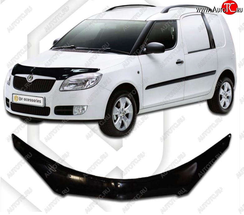 2 399 р. Дефлектор капота CA-Plastiс exclusive Skoda Roomster 5J дорестайлинг (2006-2010) (Classic черный, Без надписи)  с доставкой в г. Воронеж