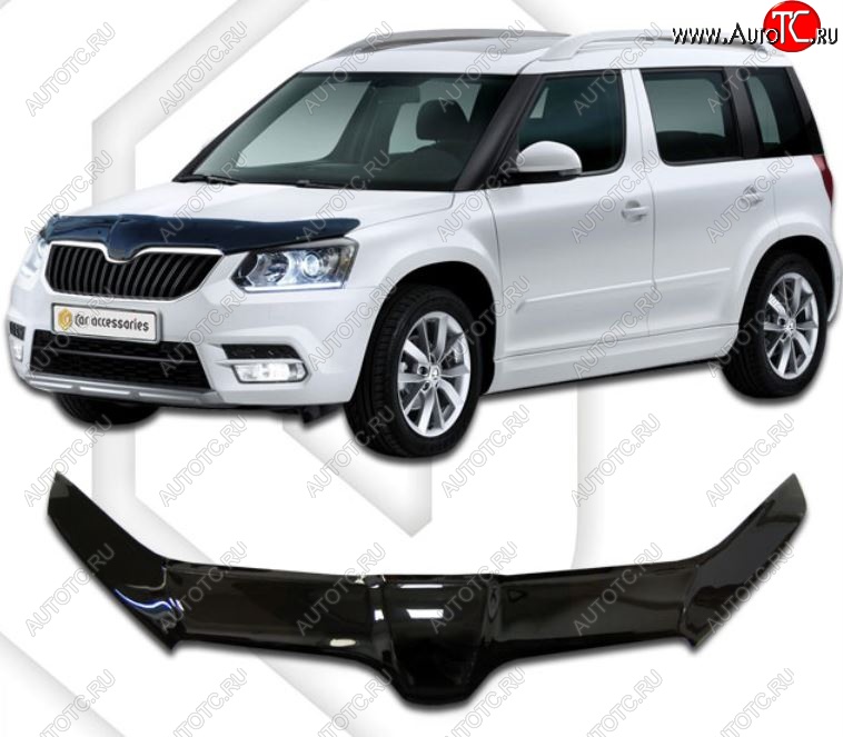 2 599 р. Дефлектор капота CA-Plastiс exclusive Skoda Yeti (2013-2018) (Classic черный, Без надписи)  с доставкой в г. Воронеж