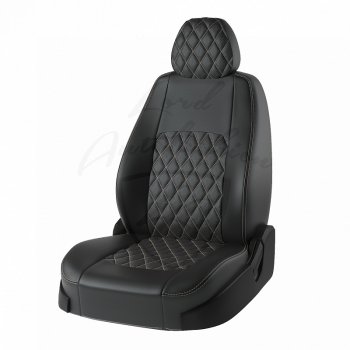 Чехлы для сидений (к-я Active) Lord Autofashion Турин Ромб (экокожа) Skoda Yeti (2009-2013) (Чёрный, вставка чёрная, строчка бежевая)
