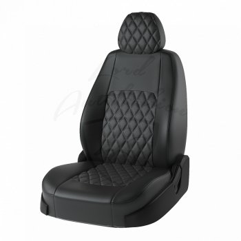 Чехлы для сидений (к-я Active) Lord Autofashion Турин Ромб (экокожа) Skoda Yeti (2009-2013) (Чёрный, вставка чёрная, строчка чёрная)