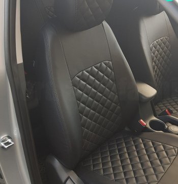 9 449 р. Чехлы для сидений (к-я Active) Lord Autofashion Турин Ромб (экокожа) Skoda Yeti (2009-2013) (Чёрный, вставка чёрная, строчка чёрная)  с доставкой в г. Воронеж. Увеличить фотографию 3