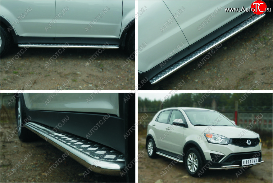 22 999 р. Пороги SLITKOFF d42 с листом SSANGYONG Actyon рестайлинг (2013-2021) (лист алюминий, труба сталь)  с доставкой в г. Воронеж