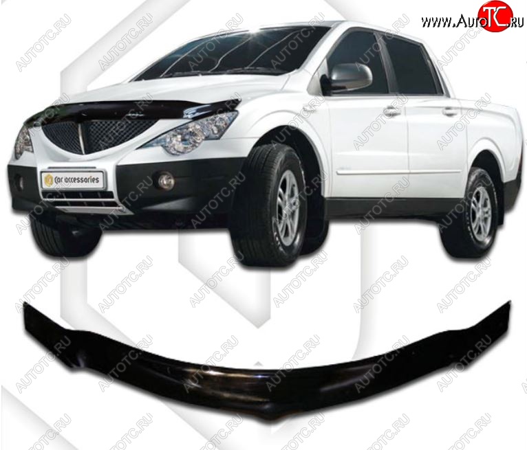 2 599 р. Дефлектор капота CA-Plastiс exclusive  SSANGYONG Actyon Sport (2006-2011) (Classic черный, Без надписи)  с доставкой в г. Воронеж