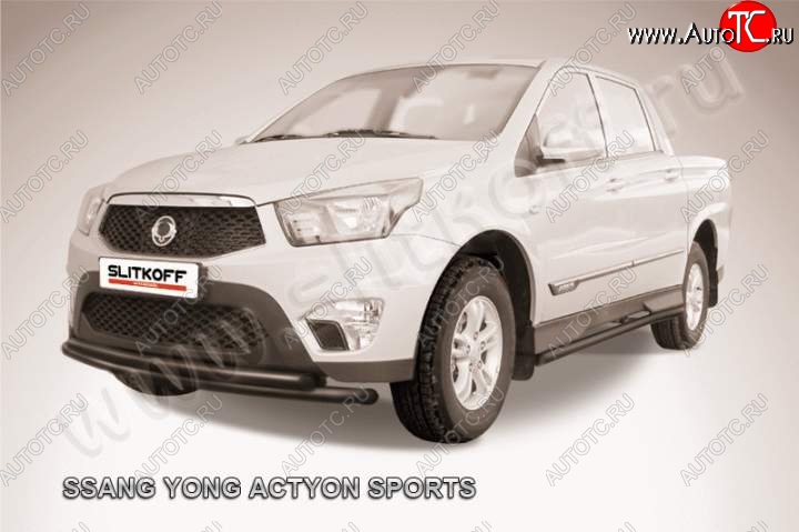 9 849 р. Защита переднего бампер Slitkoff SSANGYONG Actyon Sport (2012-2025) (Цвет: серебристый)  с доставкой в г. Воронеж