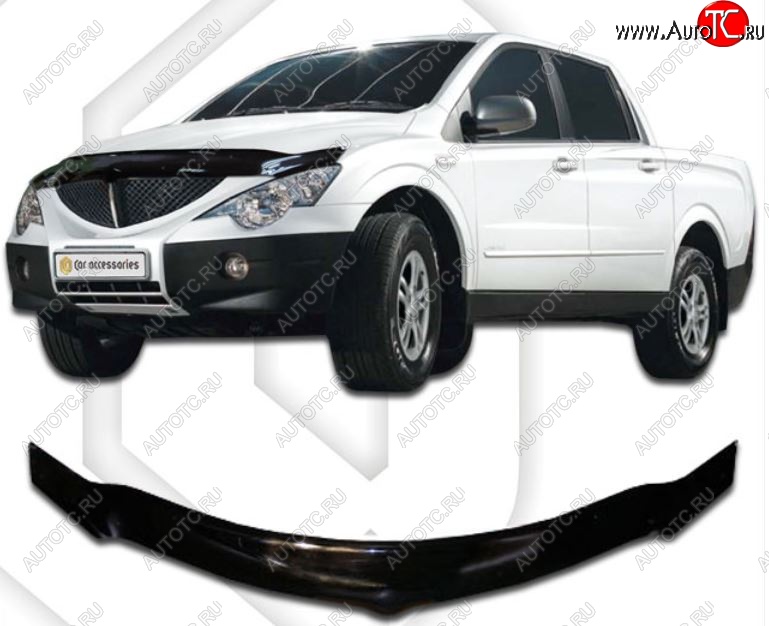 2 599 р. Дефлектор капота CA-Plastiс exclusive  SSANGYONG Actyon  1 (2006-2010) (Classic черный, Без надписи)  с доставкой в г. Воронеж