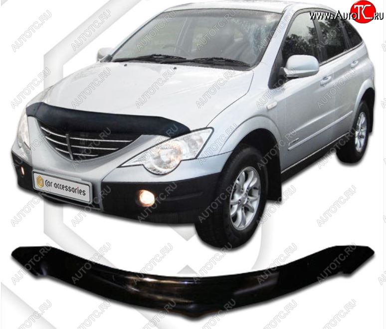 2 159 р. Дефлектор капота CA-Plastiс  SSANGYONG Actyon  1 (2006-2010) (Classic черный, Без надписи)  с доставкой в г. Воронеж