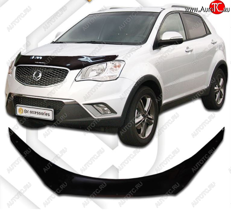 2 199 р. Дефлектор капота CA-Plastiс  SSANGYONG Actyon (2010-2013) дорестайлинг (серия Classic черный, Без надписи)  с доставкой в г. Воронеж