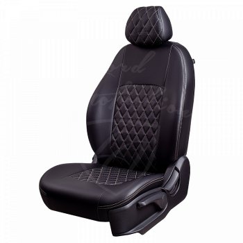 Чехлы для сидений Lord Autofashion Турин Ромб (экокожа) SSANGYONG Actyon (2010-2021) дорестайлинг, рестайлинг (Черный, вставка черная, строчка бежевая)