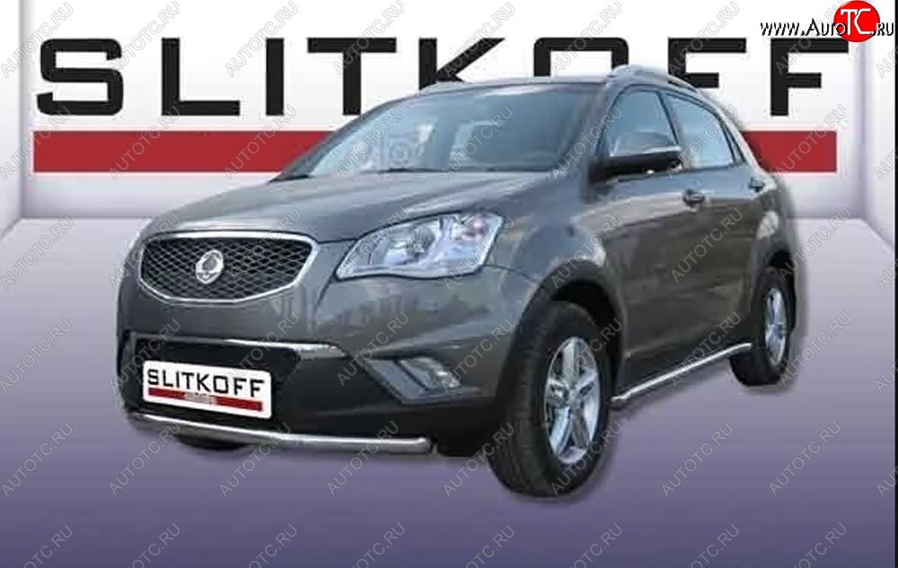 11 749 р. Одинарная защита переднего бампера Slitkoff 57мм  SSANGYONG Actyon (2010-2013) дорестайлинг (Цвет: нержавеющая полированная сталь)  с доставкой в г. Воронеж