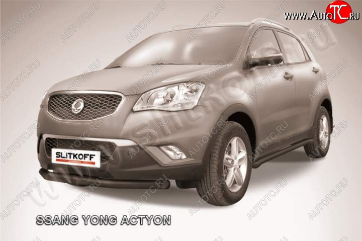 9 449 р. защита переднего бампера Slitkoff SSANGYONG Actyon дорестайлинг (2010-2013) (Цвет: серебристый)  с доставкой в г. Воронеж