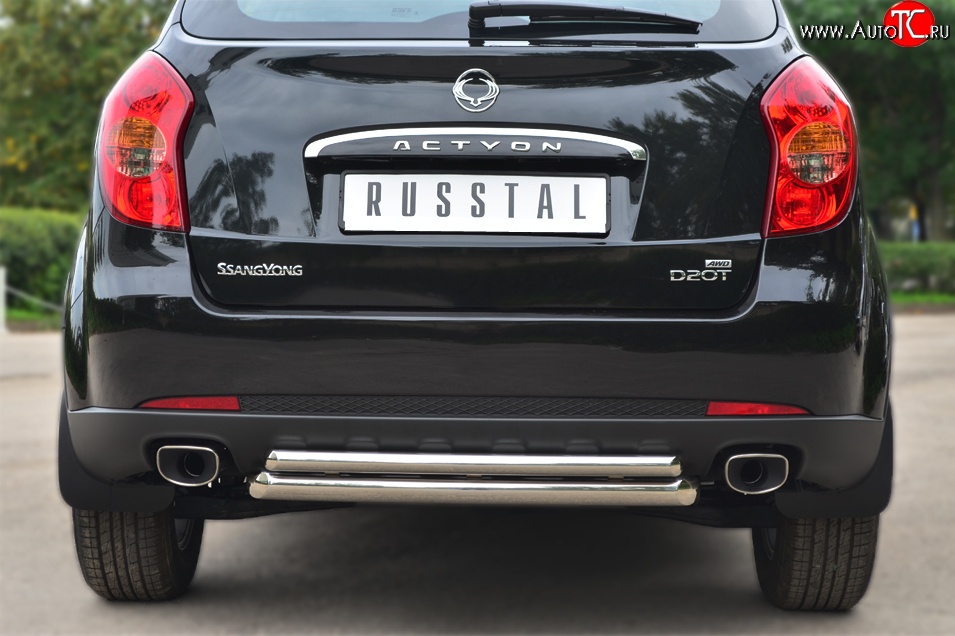 15 249 р. Защита заднего бампера (Ø63 и 42 мм, нержавейка) SLITKOFF  SSANGYONG Actyon (2010-2013) дорестайлинг  с доставкой в г. Воронеж