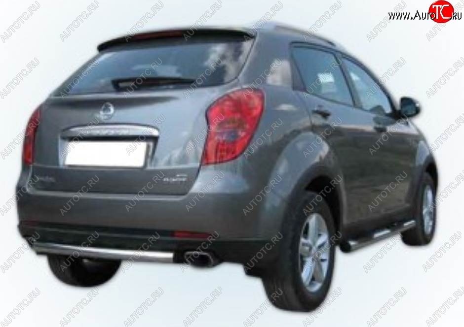 6 849 р. Одинарная защита заднего бампера Slitkoff 57мм короткая  SSANGYONG Actyon (2010-2013) дорестайлинг (Цвет: нержавеющая полированная сталь)  с доставкой в г. Воронеж