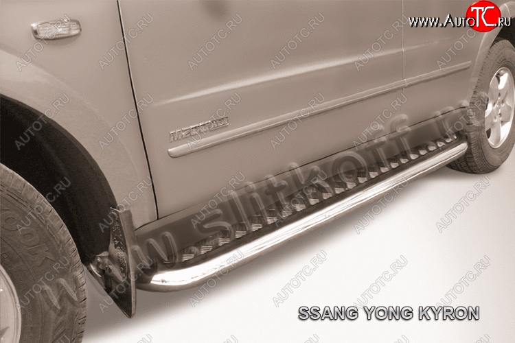 15 349 р. Защита порогов Slitkoff (Ø57 мм с листом) SSANGYONG Kyron рестайлинг (2007-2016) (полированная нержавейка)  с доставкой в г. Воронеж