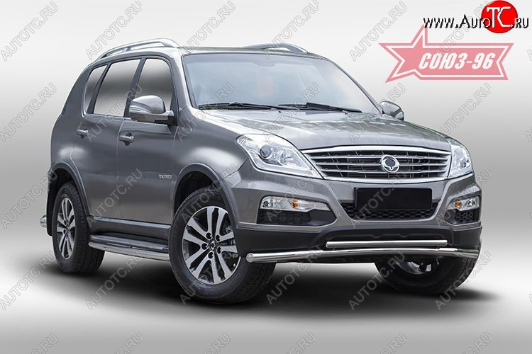16 784 р. Защита переднего бампера двойная Souz-96 (d60/42). SSANGYONG Rexton Y290 (2012-2017)  с доставкой в г. Воронеж