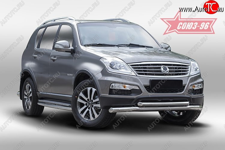 18 764 р. Защита переднего бампера двойная Souz-96 (d76/60) SSANGYONG Rexton Y290 (2012-2017)  с доставкой в г. Воронеж