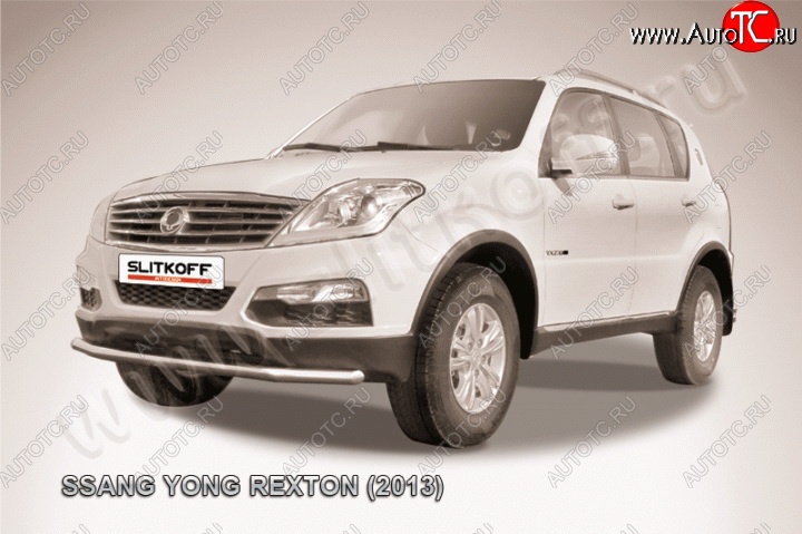 11 299 р. Одинарная защита переднего бампера диаметром 57 мм Slitkoff SSANGYONG Rexton Y290 (2012-2017) (Цвет: нержавеющая полированная сталь)  с доставкой в г. Воронеж