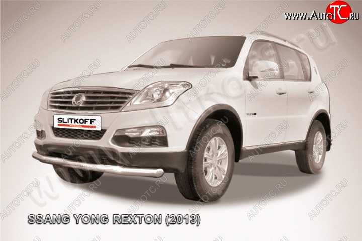 12 849 р. Одинарная защита переднего бампера диаметром 76 мм Slitkoff SSANGYONG Rexton Y290 (2012-2017) (Цвет: нержавеющая полированная сталь)  с доставкой в г. Воронеж