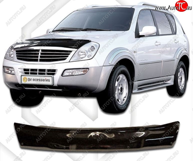 1 999 р. Дефлектор капота CA-Plastic SSANGYONG Rexton Y200 (2001-2006) (Classic черный, Без надписи)  с доставкой в г. Воронеж