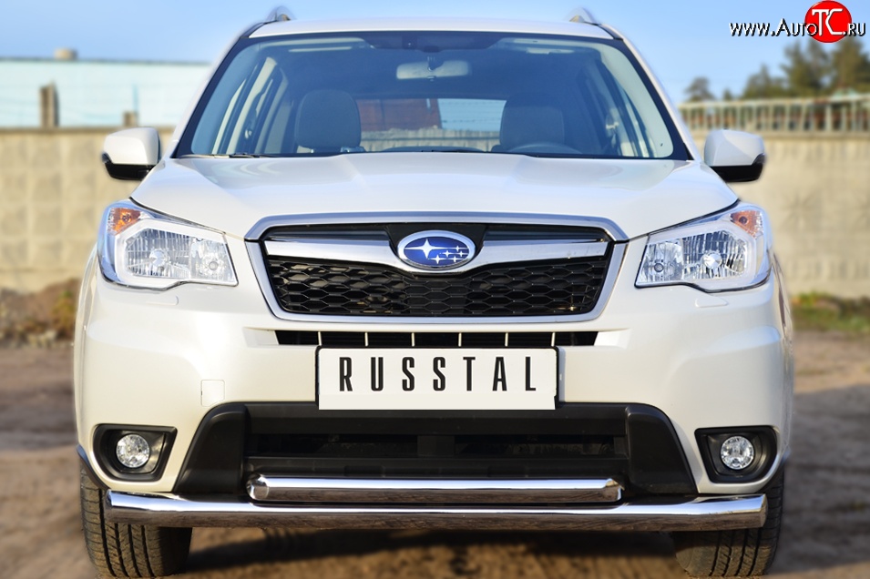 21 449 р. Защита переднего бампера (2 трубыØ76 и 63 мм, нержавейка) SLITKOFF Subaru Forester SJ дорестайлинг (2012-2016)  с доставкой в г. Воронеж