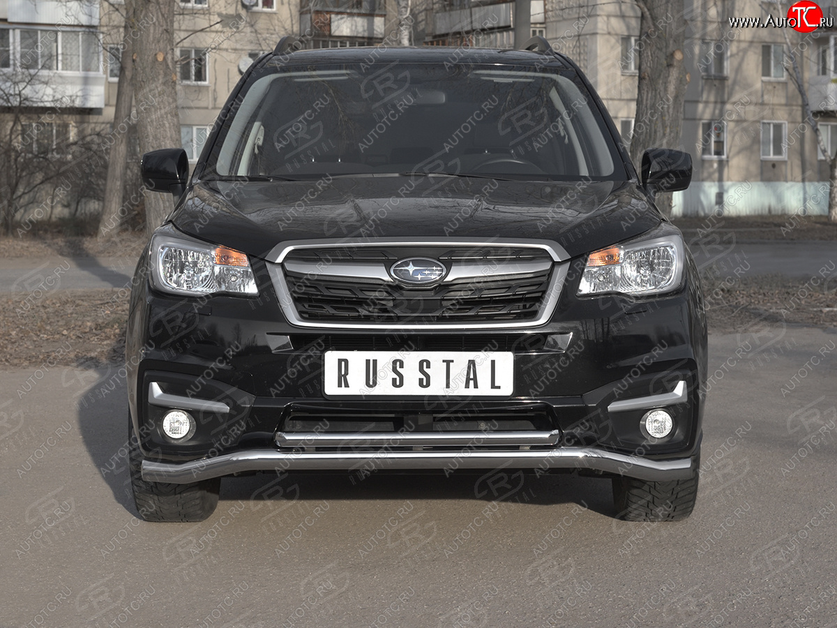 25 399 р. Защита переднего бампера (2 трубы Ø63 и 42 мм, нержавейка) SLITKOFF Subaru Forester SJ рестайлинг (2016-2019)  с доставкой в г. Воронеж