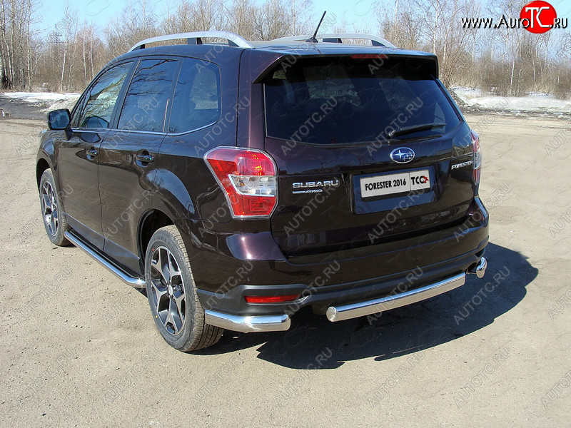 20 699 р. Защита заднего бампера (уголки овальные) ТСС 75х42 мм Subaru Forester SJ рестайлинг (2016-2019) (короткие, под брызговики)  с доставкой в г. Воронеж