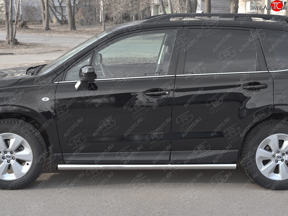 18 799 р. Защита порогов на SLITKOFF труба d63 Subaru Forester SJ рестайлинг (2016-2019) (защита порогов с заглушками на торцах)  с доставкой в г. Воронеж