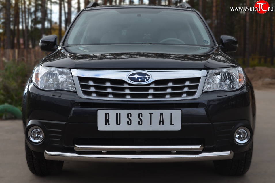 18 399 р. Защита переднего бампера (2 трубыØ63 и 42 мм, нержавейка) SLITKOFF  Subaru Forester  SH (2008-2013)  с доставкой в г. Воронеж