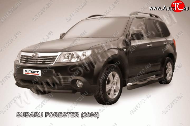 7 599 р. Защита переднего бампер Slitkoff Subaru Forester SH (2008-2013) (Цвет: серебристый)  с доставкой в г. Воронеж