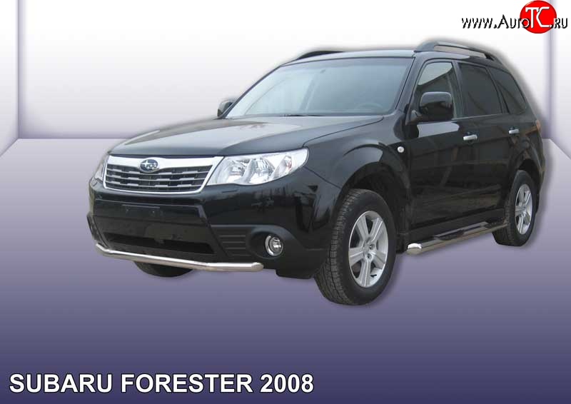 10 899 р. Одинарная защита переднего бампера из трубы диаметром 57 мм Slitkoff Subaru Forester SH (2008-2013) (Цвет: нержавеющая полированная сталь)  с доставкой в г. Воронеж