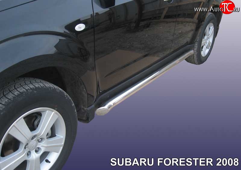 14 999 р. Защита порогов из круглой трубы диаметром 76 мм Slitkoff Subaru Forester SH (2008-2013) (Цвет: нержавеющая полированная сталь)  с доставкой в г. Воронеж