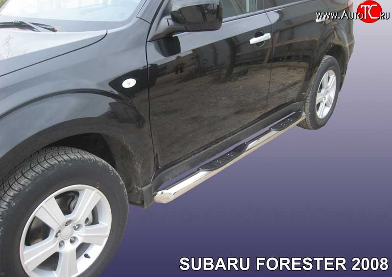 17 699 р. Защита порогов из трубы d76 мм с пластиковыми вставками для ног Slitkoff Subaru Forester SH (2008-2013) (Цвет: нержавеющая полированная сталь)  с доставкой в г. Воронеж