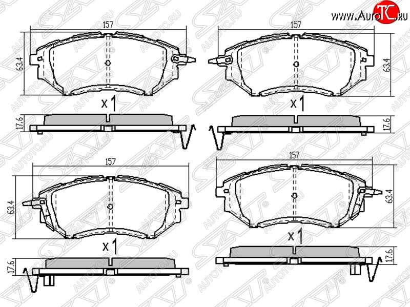 1 469 р. Колодки тормозные SAT (передние) Subaru Legacy BL/B13 дорестайлинг седан (2003-2006)  с доставкой в г. Воронеж