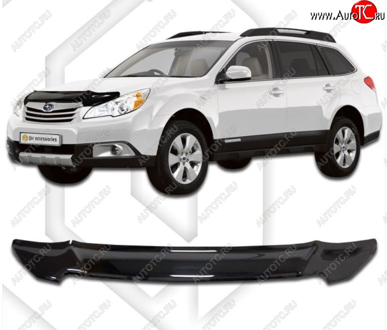 1 999 р. Дефлектор капота CA-Plastic Subaru Outback BR/B14 дорестайлинг универсал (2009-2013) (Classic черный, Без надписи)  с доставкой в г. Воронеж
