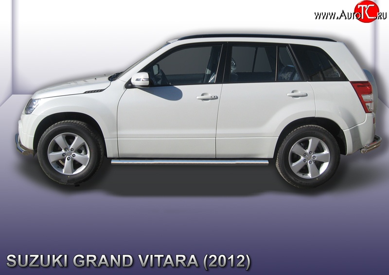 13 999 р. Защита порогов из круглой трубы диаметром 57 мм Slitkoff Suzuki Grand Vitara JT 5 дверей 2-ой рестайлинг (2012-2016) (Цвет: нержавеющая полированная сталь)  с доставкой в г. Воронеж