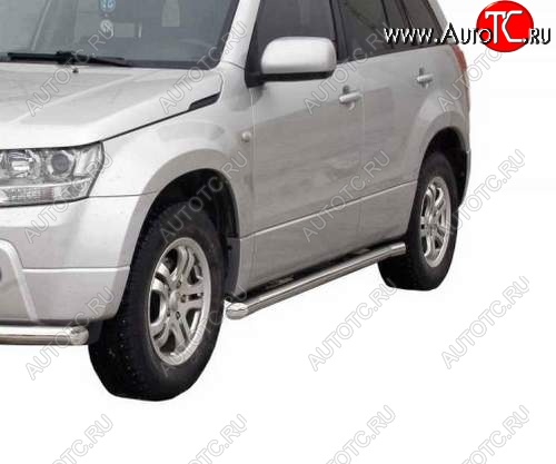 10 899 р. Защита порогов ТехноСфера (Техно Сфера) (Сталь с покрытием, 63.5 mm) Suzuki Grand Vitara JT 5 дверей 2-ой рестайлинг (2012-2016) (цвет: Серебристый)  с доставкой в г. Воронеж