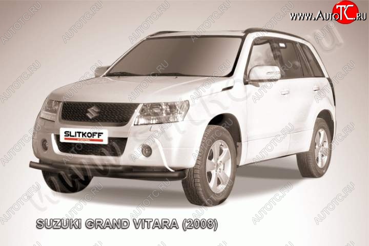 8 199 р. Защита переднего бампер Slitkoff  Suzuki Grand Vitara ( JT 3 двери,  JT 5 дверей) (2008-2012) 1-ый рестайлинг (Цвет: серебристый)  с доставкой в г. Воронеж