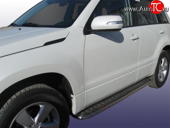 16 999 р. Широкая защита порогов из трубы диаметром 42 мм Slitkoff  Suzuki Grand Vitara  JT 5 дверей (2005-2008) дорестайлинг (Цвет: нержавеющая полированная сталь)  с доставкой в г. Воронеж