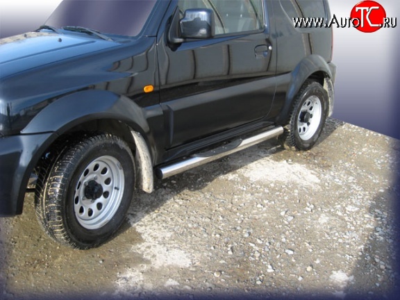 16 249 р. Защита порогов из трубы d76 мм с пластиковыми вставками для ног Slitkoff Suzuki Jimny JB23/JB43 дорестайлинг (1998-2001) (Цвет: нержавеющая полированная сталь)  с доставкой в г. Воронеж