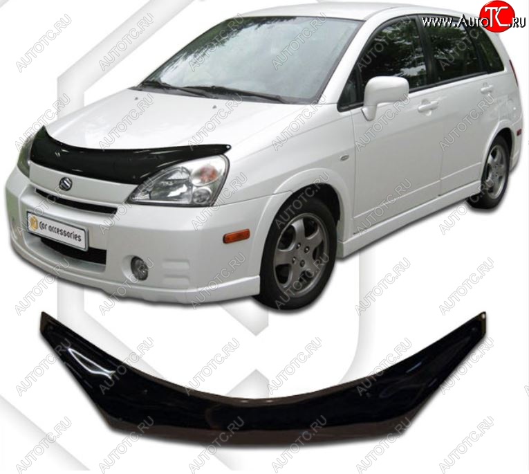 2 159 р. Дефлектор капота CA-Plastic  Suzuki Liana ( хэтчбэк,  седан) (2001-2008) (Classic черный, Без надписи)  с доставкой в г. Воронеж
