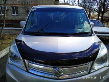 2 199 р. Дефлектор капота CA-Plastic  Suzuki Solio (2010-2015) дорестайлинг, рестайлинг (Classic черный, Без надписи)  с доставкой в г. Воронеж. Увеличить фотографию 2