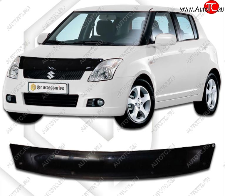 1 899 р. Дефлектор капота CA-Plastic Suzuki Swift ZC дорестайлинг, хэтчбэк 5 дв. (2003-2008) (Classic черный, Без надписи)  с доставкой в г. Воронеж