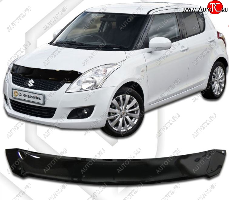 1 899 р. Дефлектор капота CA-Plastic Suzuki Swift ZC72S дорестайлинг, хэтчбэк 5 дв. (2010-2013) (Classic черный, Без надписи)  с доставкой в г. Воронеж