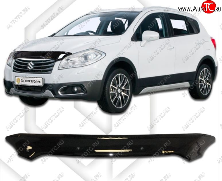 1 899 р. Дефлектор капота CA-Plastic Suzuki SX4 JYB, JYA хэтчбэк дорестайлинг (2013-2016) (Classic черный, Без надписи)  с доставкой в г. Воронеж