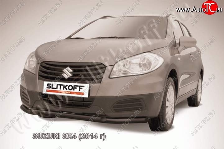 9 649 р. Защита переднего бампер Slitkoff Suzuki SX4 JYB, JYA хэтчбэк дорестайлинг (2013-2016) (Цвет: серебристый)  с доставкой в г. Воронеж