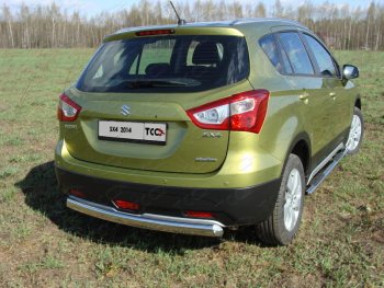 Защита заднего бампера (овальная) ТСС (нержавейка d75х42 мм) Suzuki SX4 JYB, JYA хэтчбэк дорестайлинг (2013-2016)